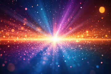 Vibrant cosmic explosion of colorful glitter and light, radiating energy and brilliance.