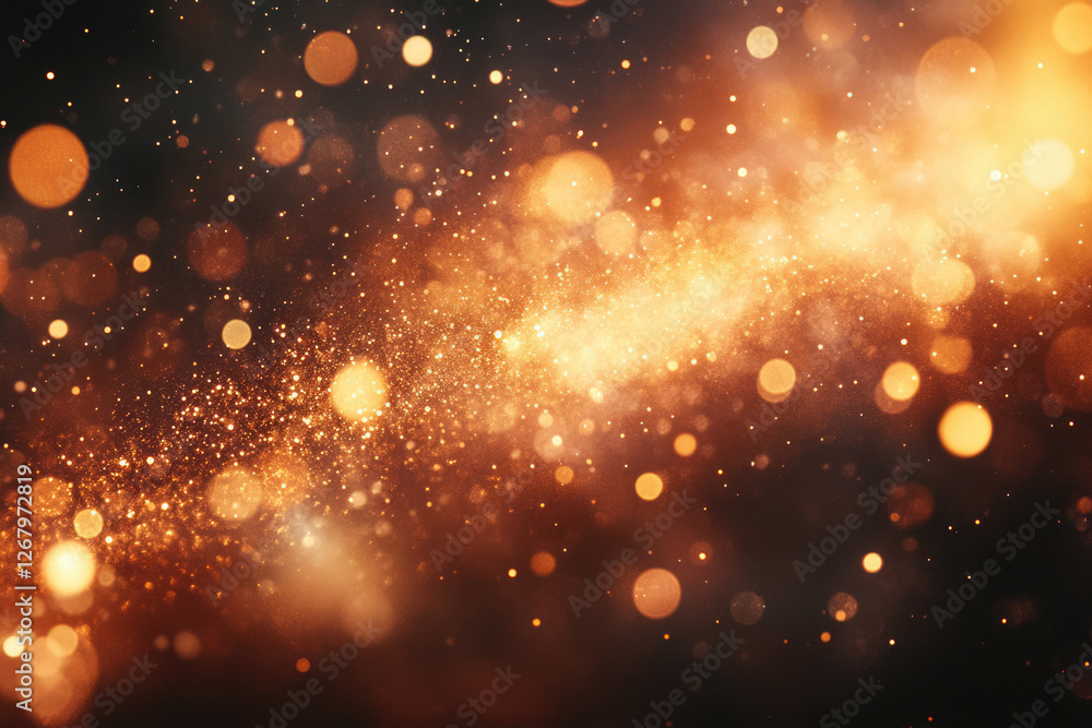 Fototapete Abstract background with golden bokeh lights and sparkles, creating a magical and festive atmosphere.