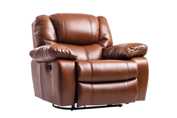 Studio shot of brown leather recliner sofa representing comfort and relaxation, png