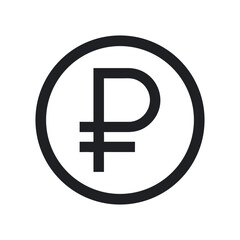 Obraz premium Currency symbol, Russian ruble icon, circular design, white background, black ruble sign, minimalist financial logo, simple geometric shapes, vector graphics, flat design style