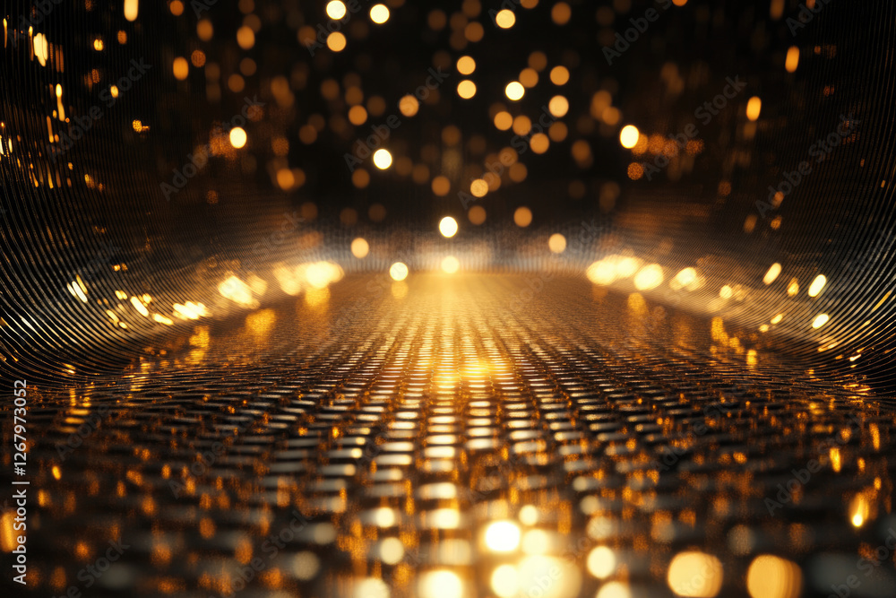 Aufkleber Golden textured path with bokeh lights, creating a luxurious and elegant background.