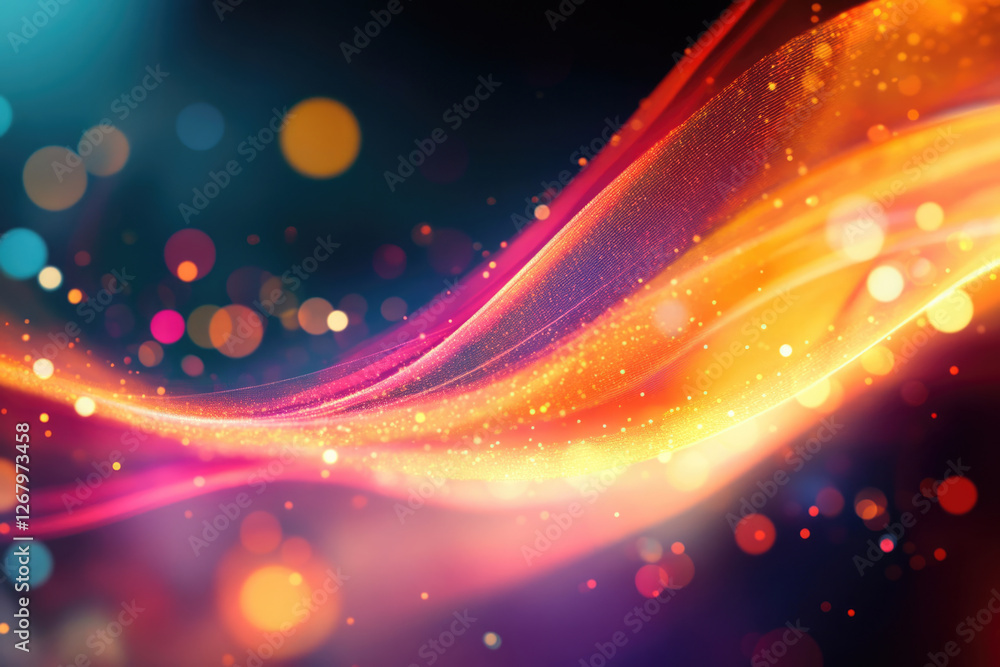 Aufkleber abstract glowing wave with vibrant colors and bokeh lights, creating a dynamic and energetic visual.