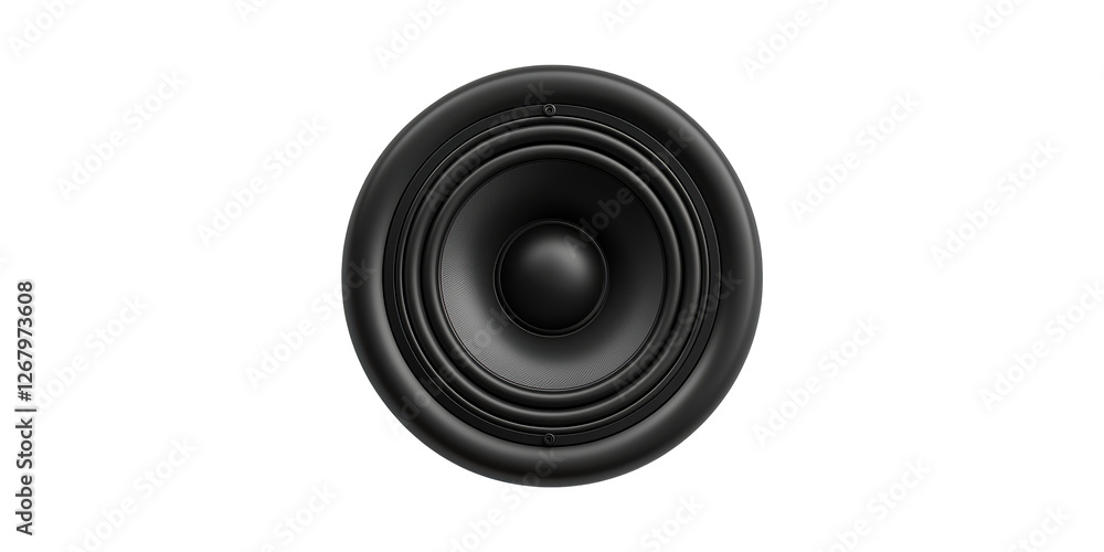 Poster black audio speaker with circular design isolated on transparent background