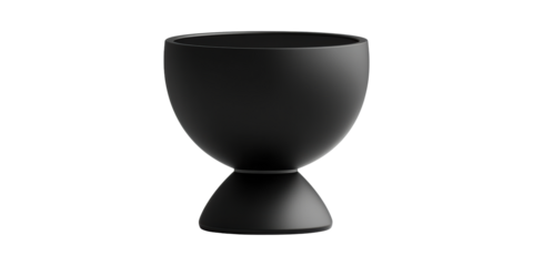 Black modern egg cup with sleek design isolated on transparent background