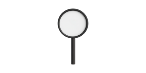 Magnifying glass with black frame and handle isolated on transparent background