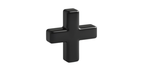 Black 3d plus sign isolated on transparent background