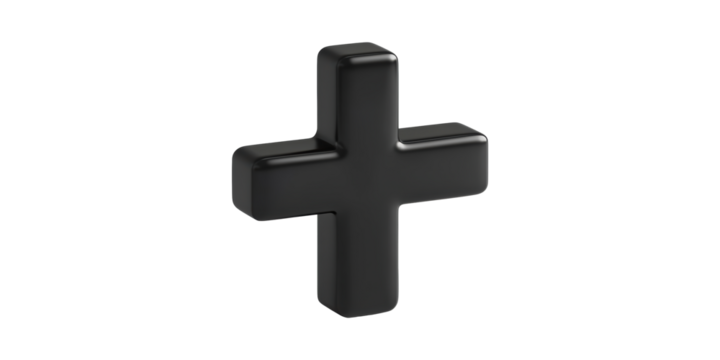 Black 3d plus sign isolated on transparent background