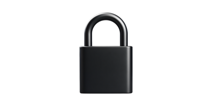 Black metal padlock with u-shaped shackle isolated on transparent background - Powered by Adobe