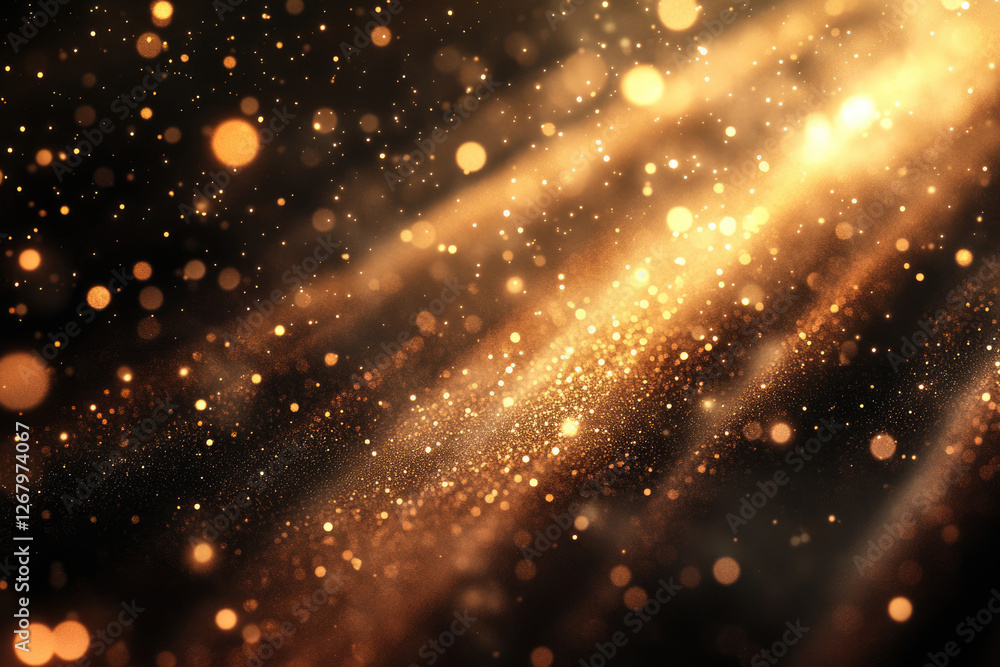 Poster Golden glitter sparkles on transparent background, creating a luxurious and festive atmosphere.