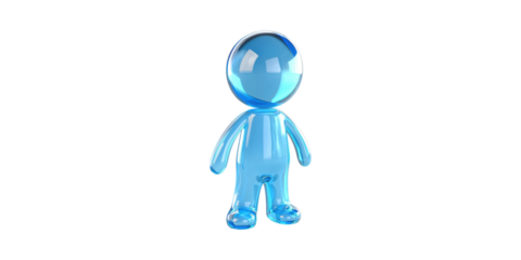 Blue glass human figure isolated on transparent background