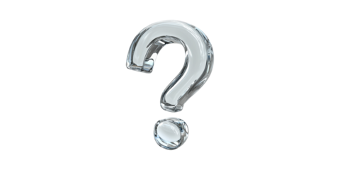 Clear glass question mark symbol design isolated on transparent background
