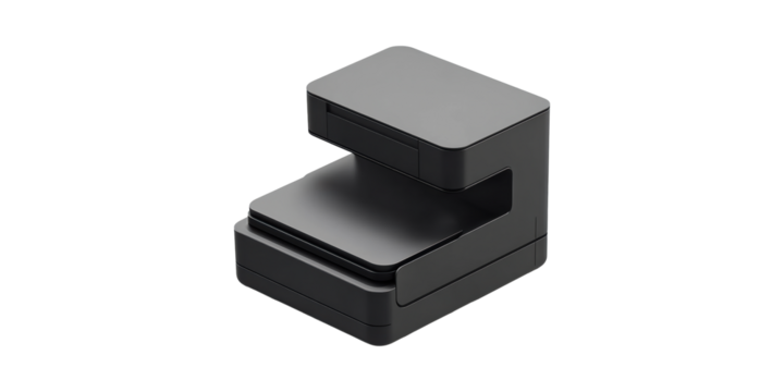 Modern black stackable storage box with minimalist design isolated on transparent background