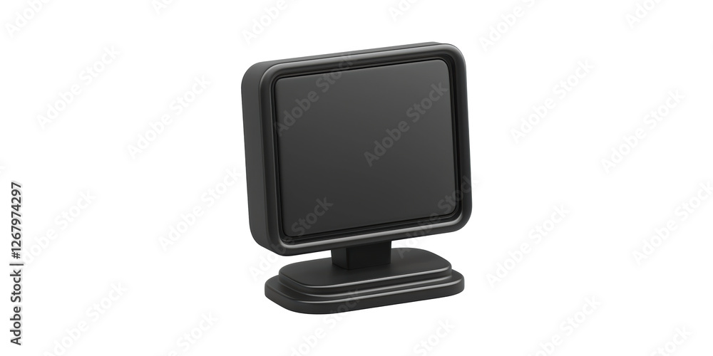 Poster black electronic display monitor on stand isolated on transparent background