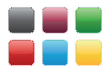 Colorful modern buttons for app, website. Square rounded button set on white background. Glossy buttons. Vector illustration