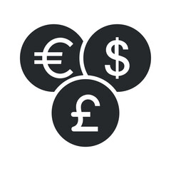 black and white  euro,  dollar and pound currency symbol icons vector illustration