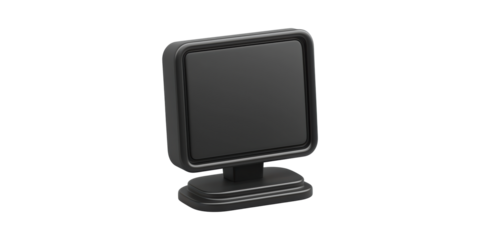 Black electronic display monitor on stand isolated on transparent background