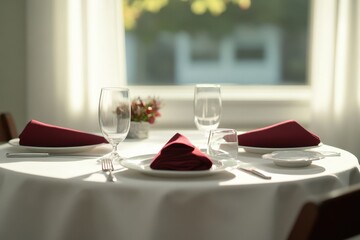 Elegant Table Setting with Red Napkins and Glasses