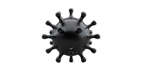 Black 3d virus cell model with spike proteins isolated on transparent background