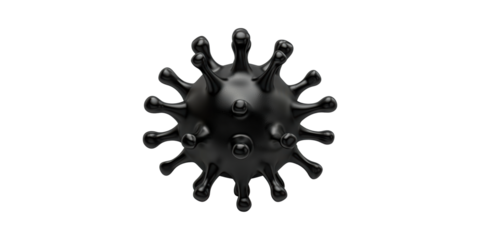 Black 3d coronavirus model with spike proteins isolated on transparent background