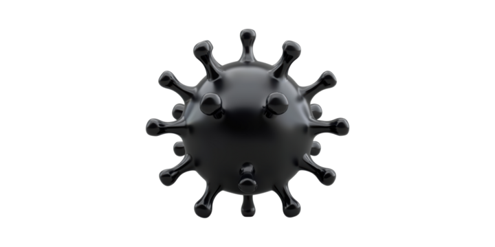 Black 3d virus cell model with spike proteins isolated on transparent background - Powered by Adobe