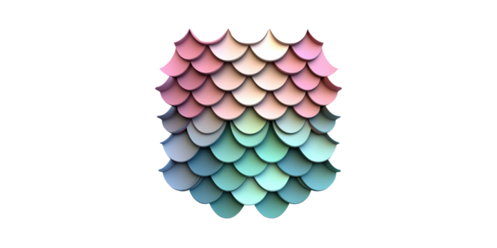 Multicolored gradient fish scales pattern shield isolated on transparent background