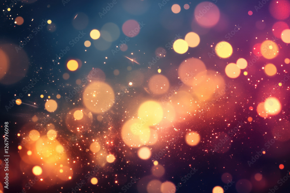 Poster abstract background with warm and cool bokeh lights, sparkling dust, and a dreamy atmosphere.