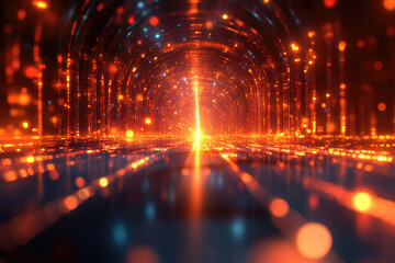 Obraz premium A futuristic, glowing tunnel of vibrant orange and blue light, radiating energy and digital aesthetics.