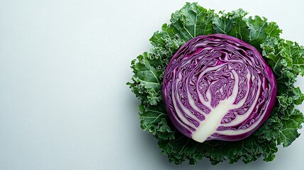 Obraz premium Red cabbage half, kale, white background, healthy food, recipe