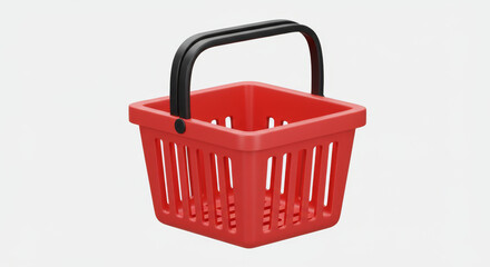 Fototapeta premium Red 3D Shopping Basket with Black Handles
