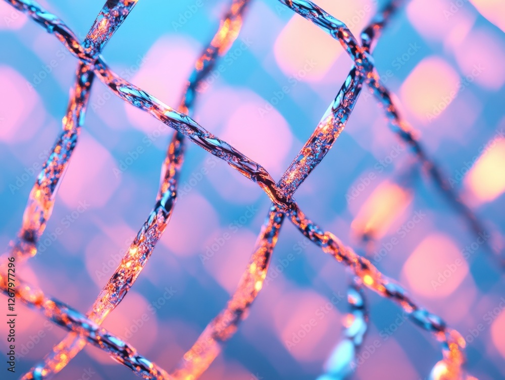Poster abstract metallic mesh with bokeh lights