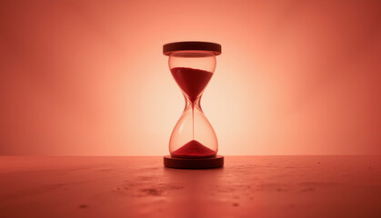 Sand timer with red sand against a warm background