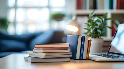 Books Laptop Plant Cozy Study Workspace