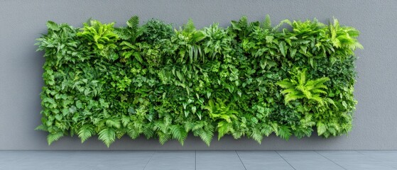 Naklejka premium vertical garden with vibrant green foliage on a gray wall