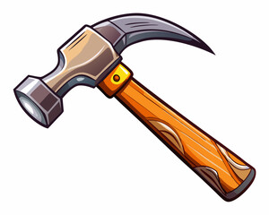 Vector drawing of a claw hammer, wooden handle with steel head, ultra-realistic on a white background.