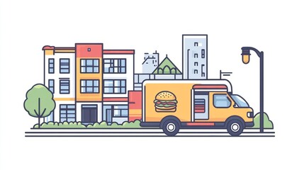 Naklejka premium City food truck burger delivery urban street