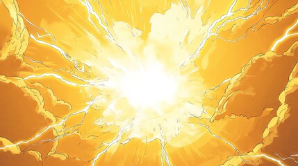 Blank Yellow Comic-Style Background with Thunder Lightning Bolts for Dramatic Dialog or Caption