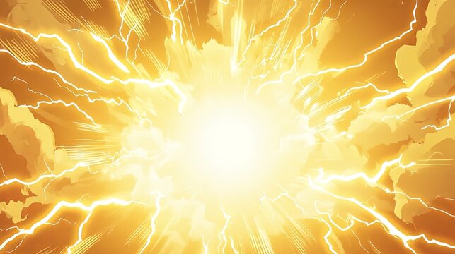 Blank Yellow Comic-Style Background with Thunder Lightning Bolts for Dramatic Dialog or Caption