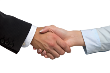 Man and woman handshake isolated on the transparent background. Business partners. Collaboration concept
