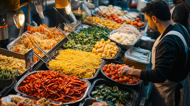 Fototapeta Vibrant Neapolitan street vendors serve fresh, authentic local cuisine