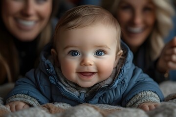 Newborn baby girl laughing and giggling while playing with her mother