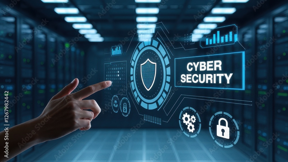 Aufkleber person interacts with cyber security interface in data center