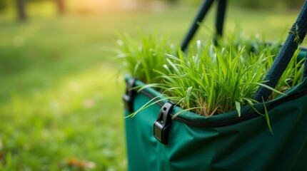 grass catcher bag filled with freshly cut grass