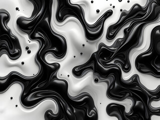 Obraz premium A glossy black fluid texture with dynamic swirls on a white background, showcasing motion and depth.