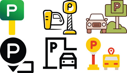Parking Icon Set – Vector Art Illustration Bundle for Transportation and Urban Design