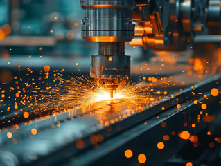 Metal cutting process showcases sparks and precision work