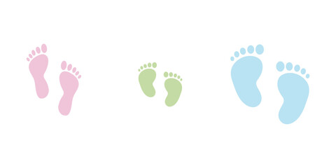 Baby footsteps vector illustration set pairs of colorful foot prints in flat style. White background. Variety colorful Design.