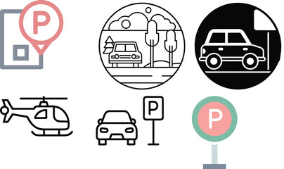 Parking Icon Set – Vector Art Illustration Bundle for Transportation and Urban Design