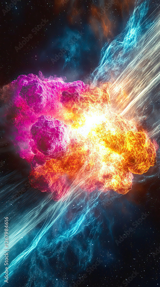Poster explosion of colors and light in a brilliant supernova event across the cosmic expanse