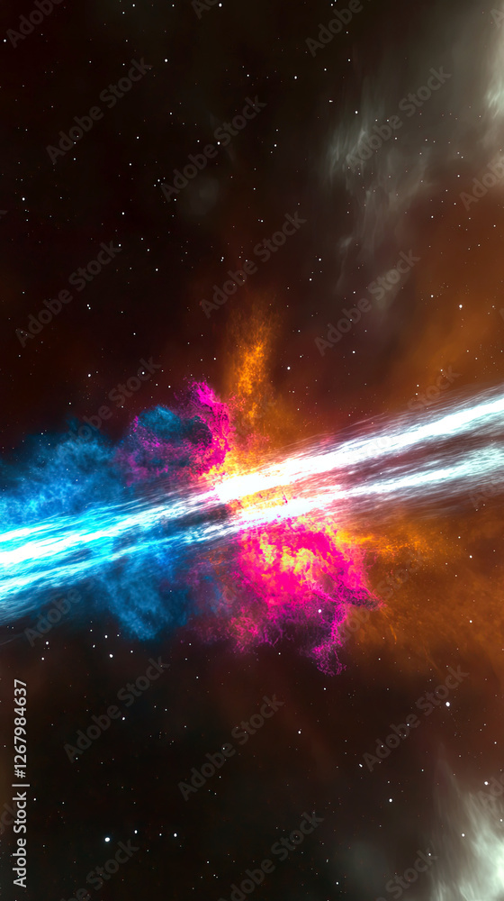Poster vibrant explosion of a supernova illuminating the cosmos and expanding gas clouds in space