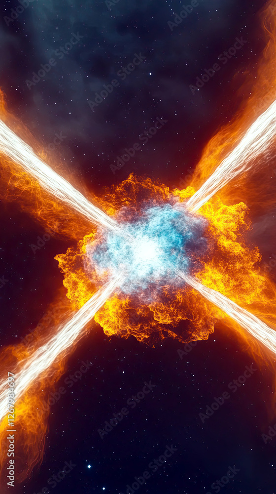 Poster exploding star illuminates the cosmos with brilliant light and vibrant colors